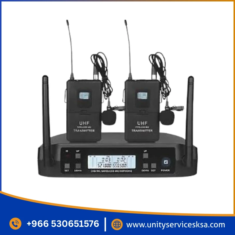 Verbex VT-GLXD4 Dual Head/Tie Wireless Mic | UHF Hands-Free System 2-Head/Tie