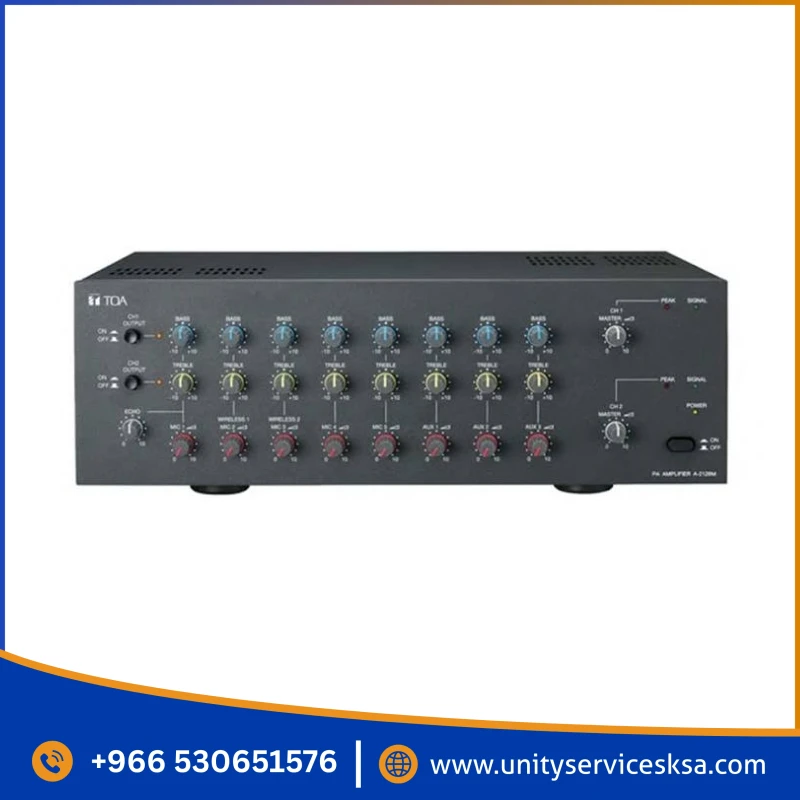 TOA A-2128M 2-Zone Mixer Amp – 240W High-Power PA Amplifier with 5 Microphone Inputs & Phantom Power