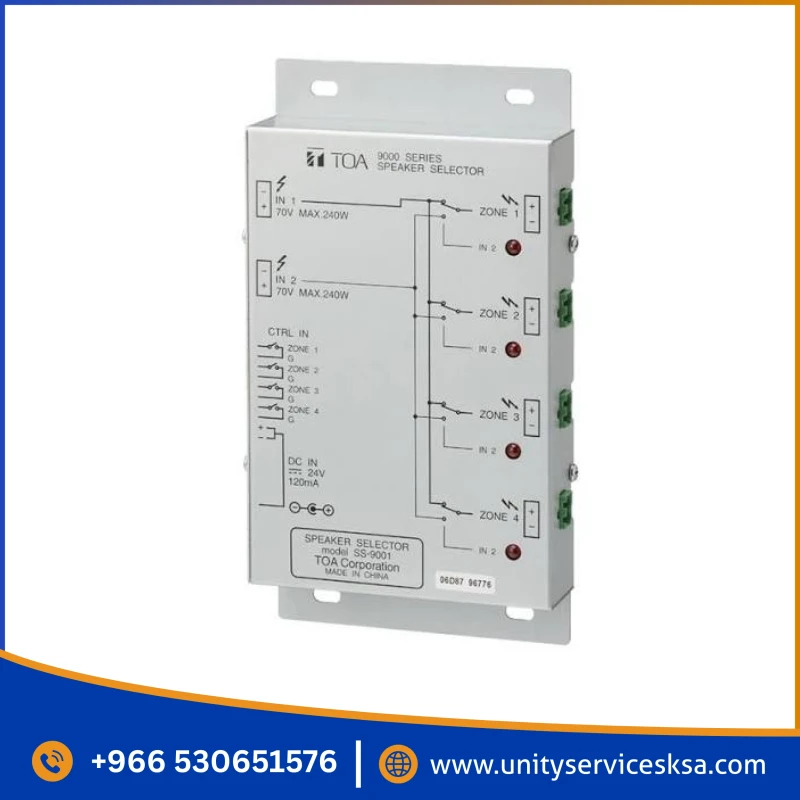 TOA SS-9001 4-Zone Speaker Selector – Manual Switcher for High-Impedance 100V PA Systems
