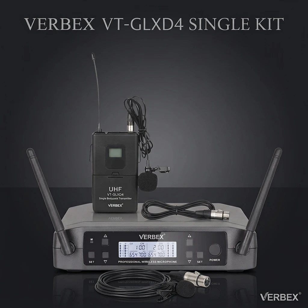 Verbex VT-GLXD4 UHF Single Tie-Clip Mic | Hands-Free Presentation System